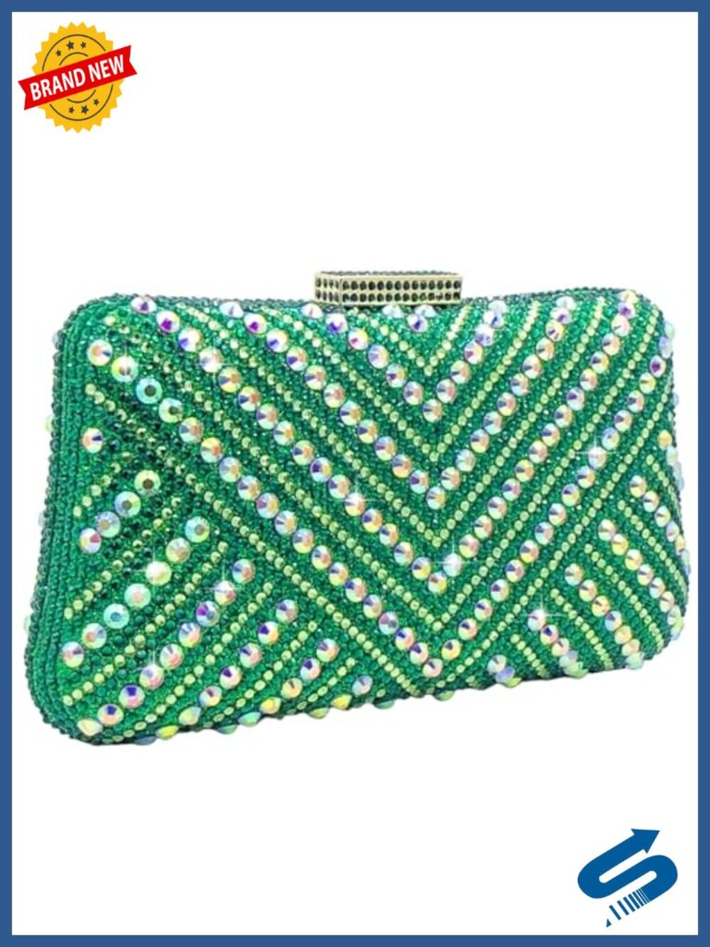 Evening Crystal Clutch Purse with Rhinestones, Detachable Straps